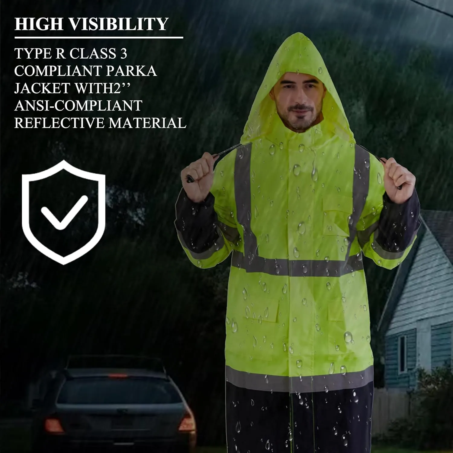 Z&Q LABOR Raincoat Safety Work Rain Gear for Men Waterproof with Hood, High Visibility Rain Gear,Rain Suits for Men