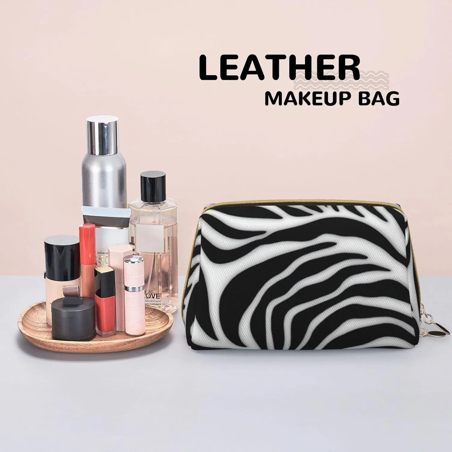 Zebra Print Toiletry Pouch, Travel-Friendly Makeup Organizer For Makeup Brushes, Lipsticks